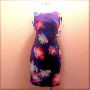 Calvin Klein Purple Floral Ruched Scuba Dress